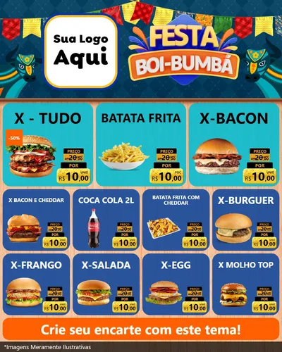Modelo de Rede Social para Feed Instagram com o tema Festa Boi Bumbá para Hamburgueria