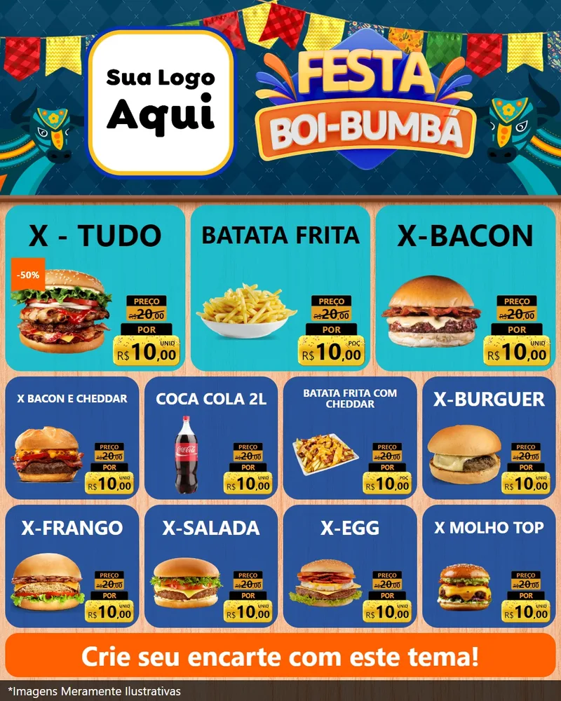 Modelo de Rede Social para Feed Instagram com o tema Festa Boi Bumbá para Hamburgueria