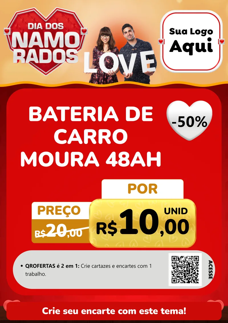 Modelo de Cartaz para Cartaz A4 Vertical com o tema Dia dos Namorados para Baterias Elétricas