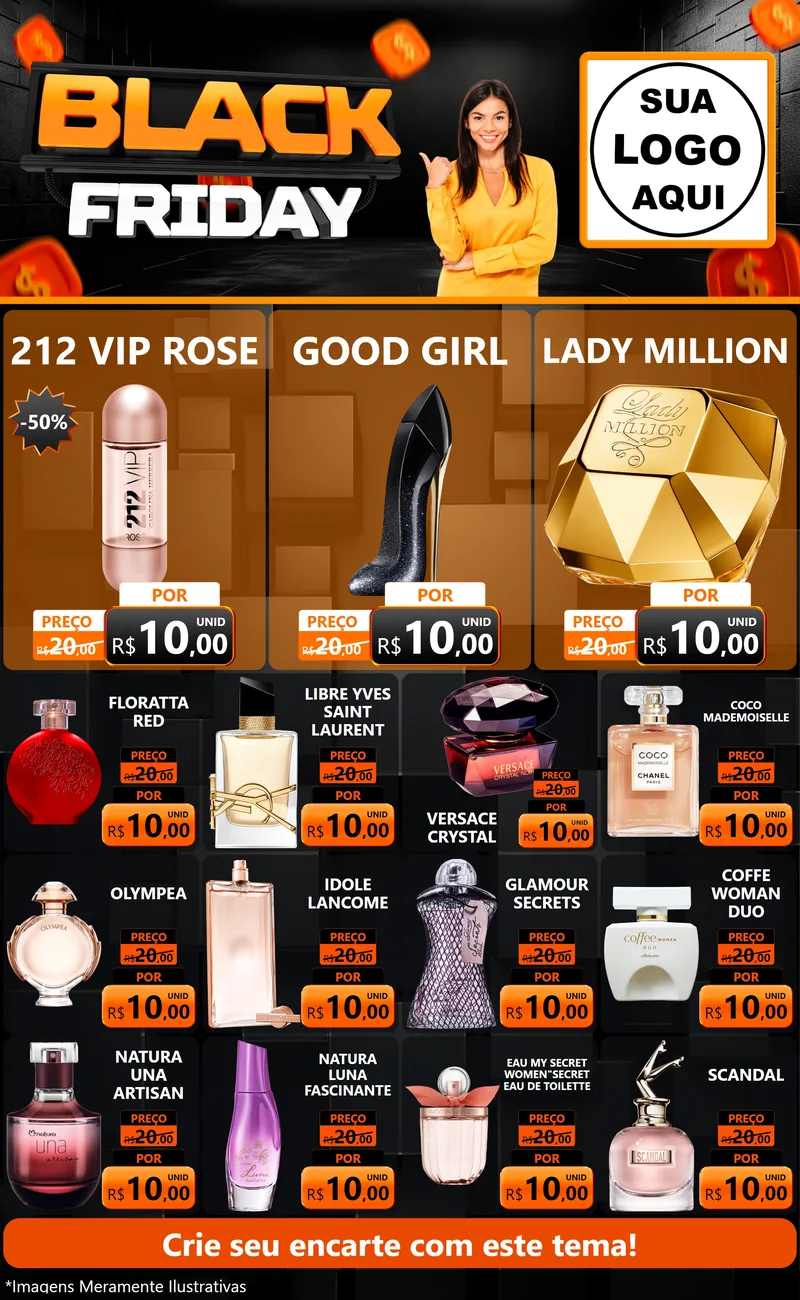 Modelo de Encarte para Encarte Grande com o tema Black Friday para Perfumes