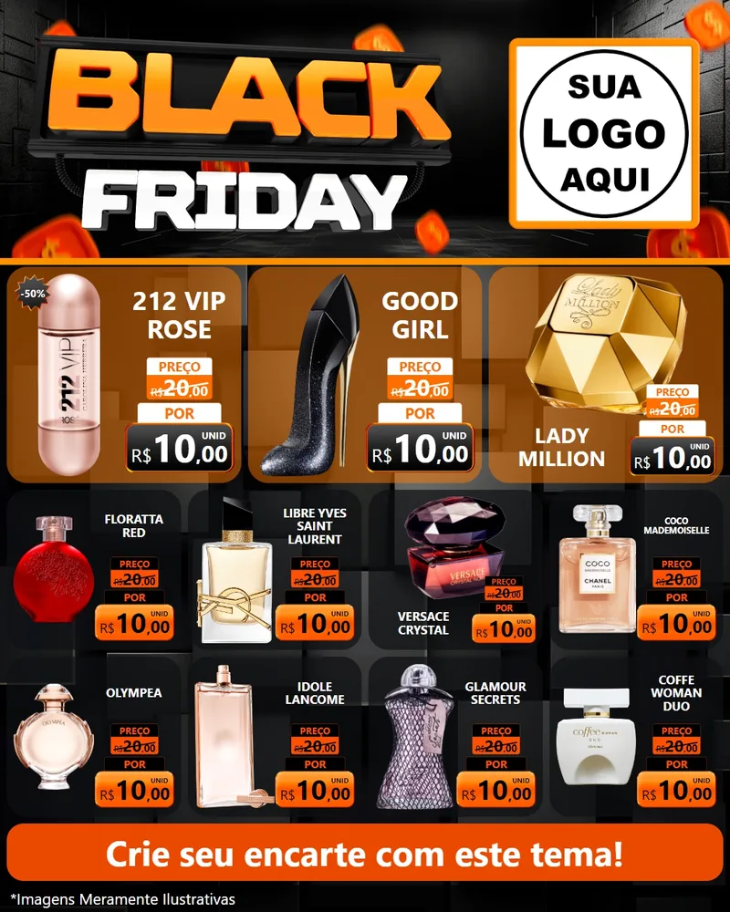 Modelo de Rede Social para Feed Instagram com o tema Black Friday para Perfumes
