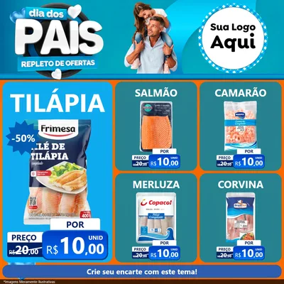 Modelo de Rede Social para Feed Facebook com o tema Dia Dos Pais Repleto de Ofertas para Peixaria