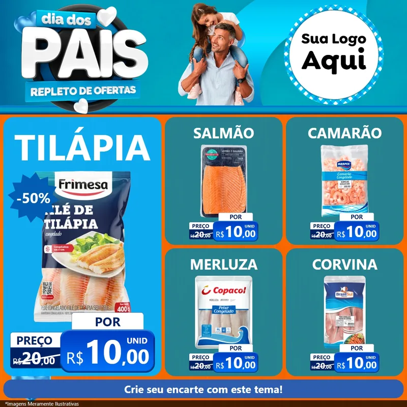 Modelo de Rede Social para Feed Facebook com o tema Dia Dos Pais Repleto de Ofertas para Peixaria