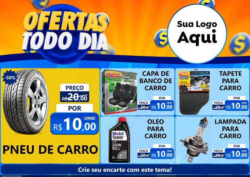 Modelo de Encarte para Encarte A4 Horizontal com o tema Ofertas Todo Dia para Auto peças