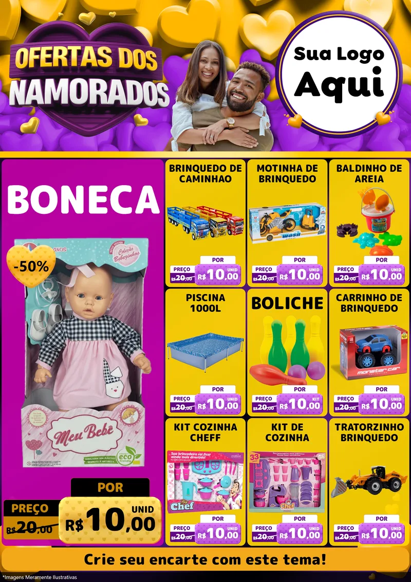 Modelo de Encarte para Encarte A4 Vertical com o tema Oferta Dos Namorados para Brinquedos