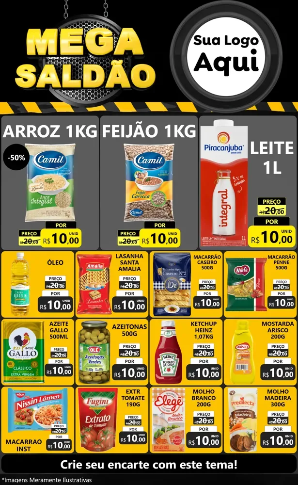Modelo de Encarte para Encarte Grande com o tema Mega Saldão para Supermercado