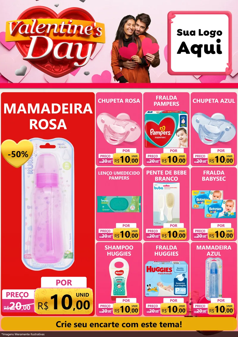 Modelo de Encarte para Encarte A4 Vertical com o tema Valentine's Day para Bebês