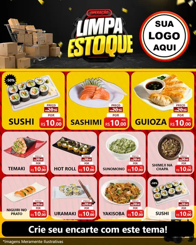 Modelo de Rede Social para Feed Instagram com o tema Operação Limpa Estoque para Comida japonesa