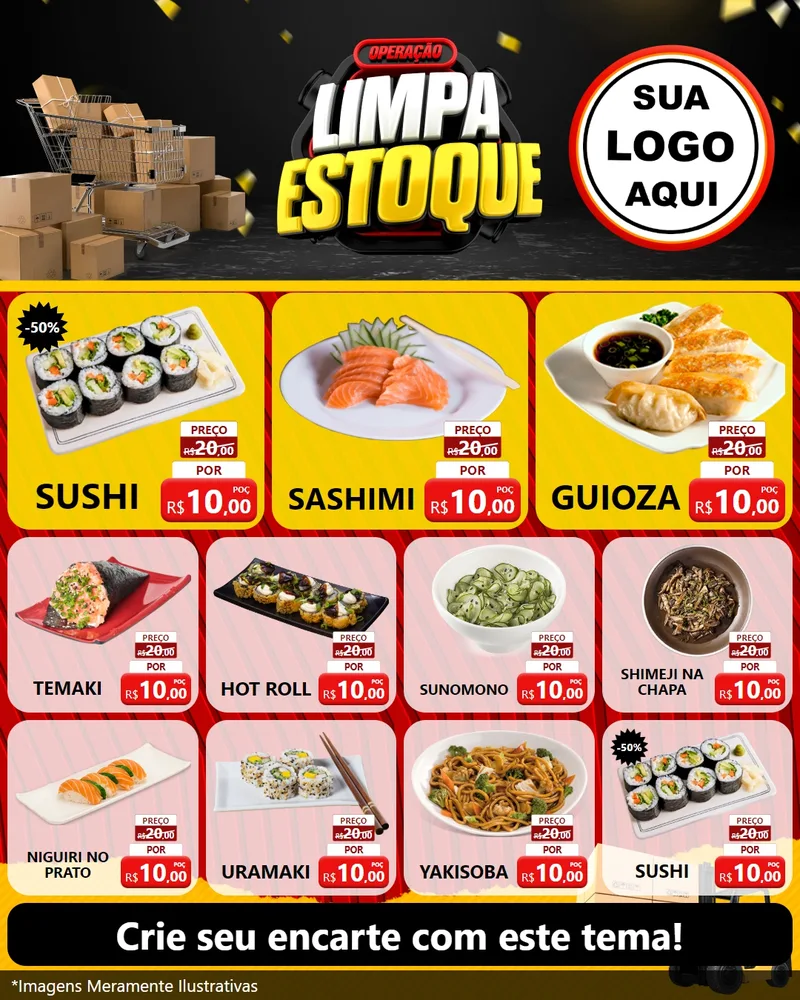 Modelo de Rede Social para Feed Instagram com o tema Operação Limpa Estoque para Comida japonesa