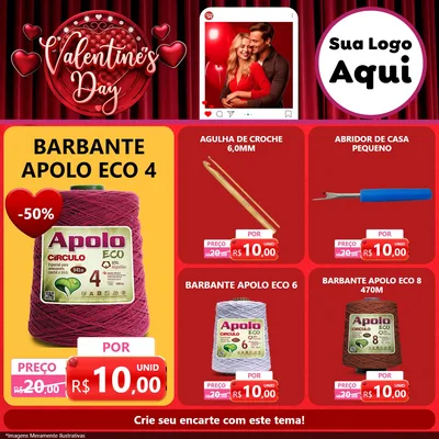 Modelo de Rede Social para Feed Facebook com o tema Valentine's Day para Armarinho e Aviamentos