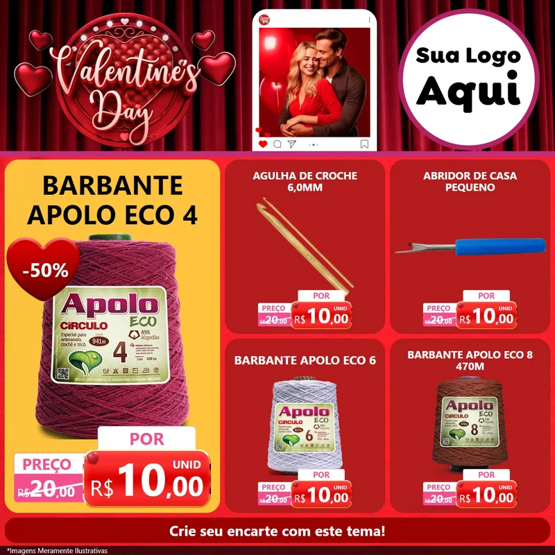 Modelo de Rede Social para Feed Facebook com o tema Valentine's Day para Armarinho e Aviamentos