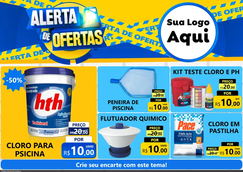 Modelo de Encarte para Encarte A4 Horizontal com o tema Alerta de Ofertas para Produtos para Piscina