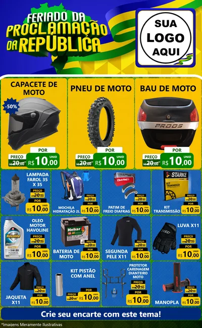 Modelo de Encarte para Encarte Grande com o tema Feriado da Proclamação da República para Moto peças
