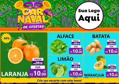 Modelo de Encarte para Encarte A4 Horizontal com o tema Carnaval de Ofertas para Hortifrúti