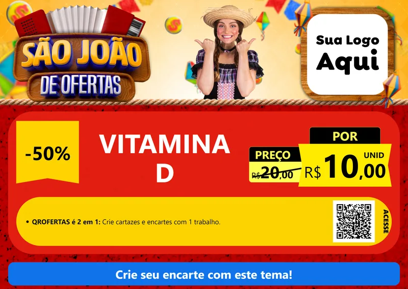 Modelo de Cartaz para Cartaz A4 Horizontal com o tema São João de Ofertas para Farmácia