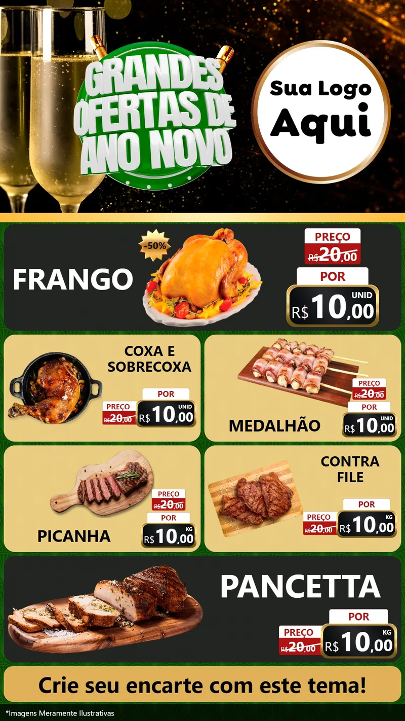 Modelo de TV para TV Vertical com o tema Grandes Ofertas de Ano Novo para Assados