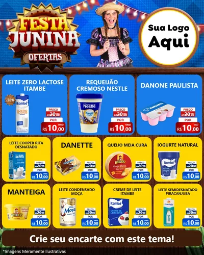 Modelo de Rede Social para Feed Instagram com o tema Festa Junina Ofertas para Frios e Laticínios