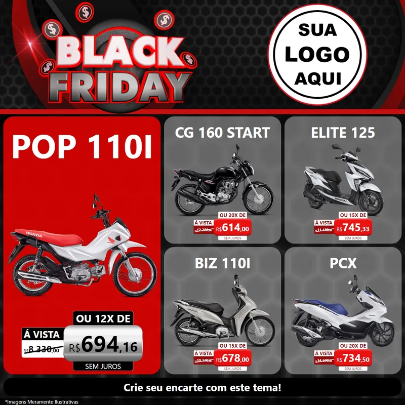 Modelo de Rede Social para Feed Facebook com o tema Black Friday para Concessionaria de Motos