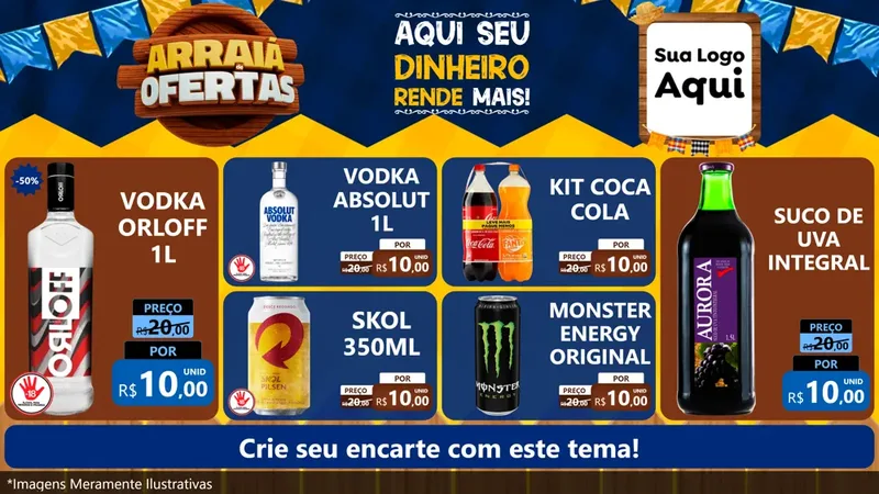 Modelo de TV para TV Horizontal com o tema Arraiá de Ofertas - Junina para Distribuidora de bebidas