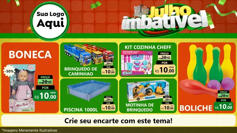 Modelo de TV para TV Horizontal com o tema Julho Imbatível para Brinquedos
