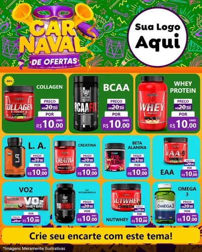 Modelo de Rede Social para Feed Instagram com o tema Carnaval de Ofertas para Suplementos alimentares