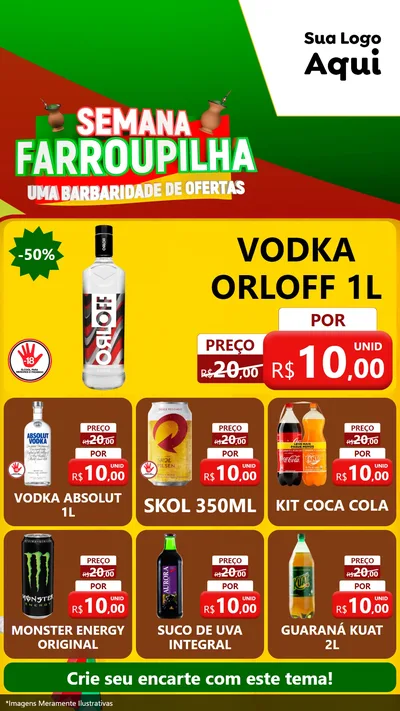 Modelo de Rede Social para Stories com o tema Semana Farroupilha - Uma Barbaridade de Ofertas para Distribuidora de bebidas