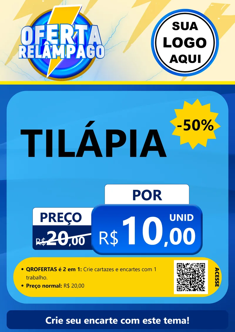 Modelo de Cartaz para Cartaz A4 Vertical com o tema Oferta Relâmpago para Peixaria