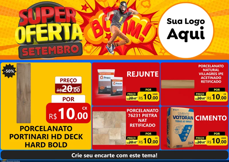 Modelo de Encarte para Encarte A4 Horizontal com o tema Super Oferta Setembro para Pisos e revestimentos