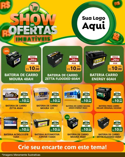 Modelo de Rede Social para Feed Instagram com o tema Show de Ofertas Imbatíveis para Baterias Elétricas