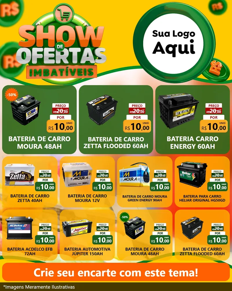 Modelo de Rede Social para Feed Instagram com o tema Show de Ofertas Imbatíveis para Baterias Elétricas