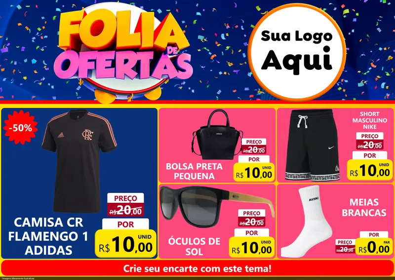Modelo de Encarte para Encarte A4 Horizontal com o tema Folia de Ofertas para Roupas e acessórios