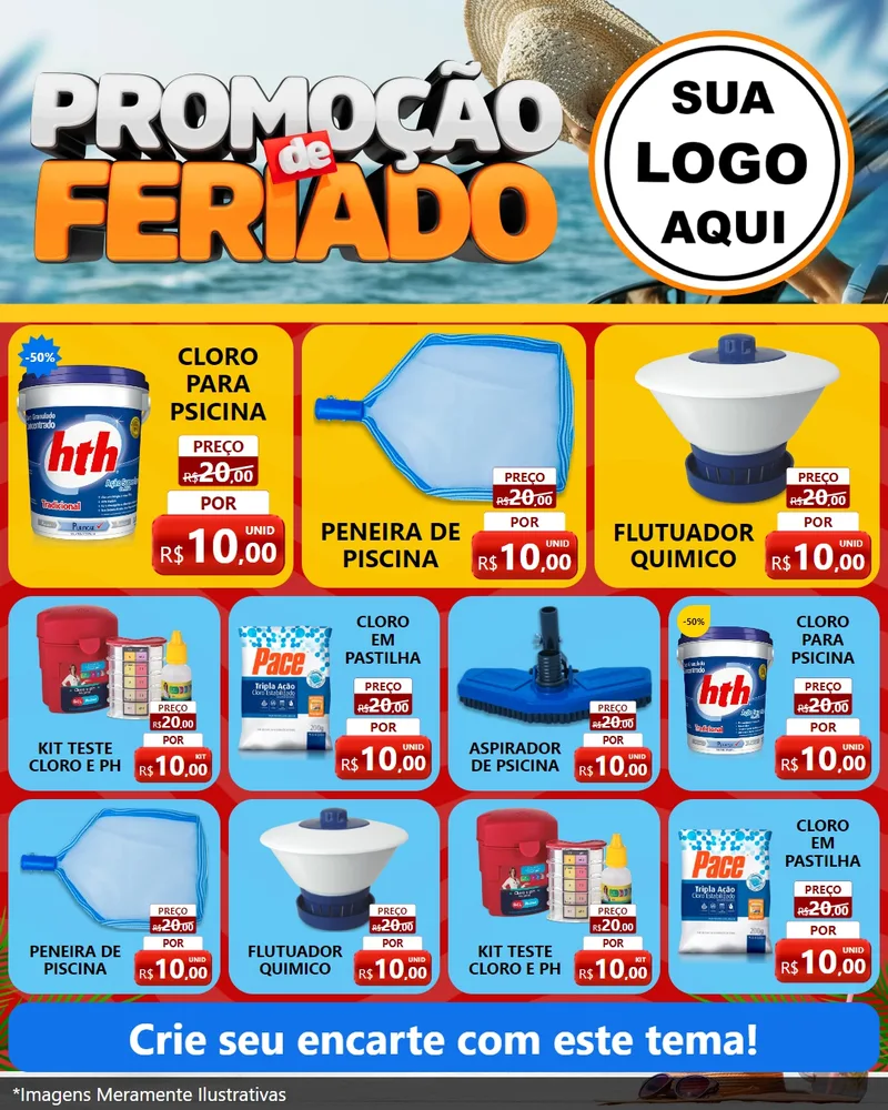 Modelo de Rede Social para Feed Instagram com o tema Promoção de Feriado para Produtos para Piscina