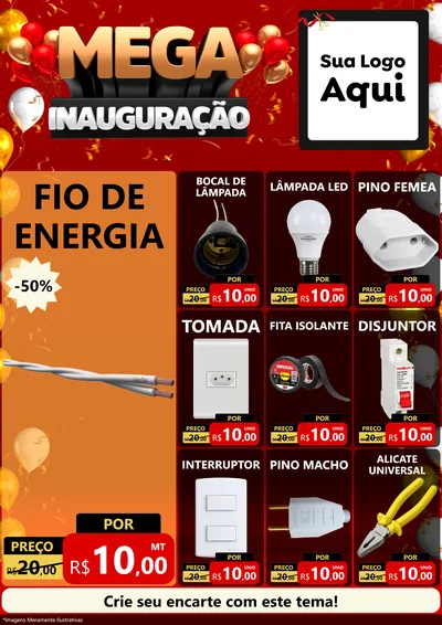 Modelo de Encarte para Encarte A4 Vertical com o tema Mega Inauguração para Materiais Elétricos