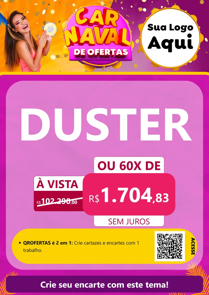 Modelo de Cartaz para Cartaz A4 Vertical com o tema Carnaval de Ofertas para Concessionaria de Carros