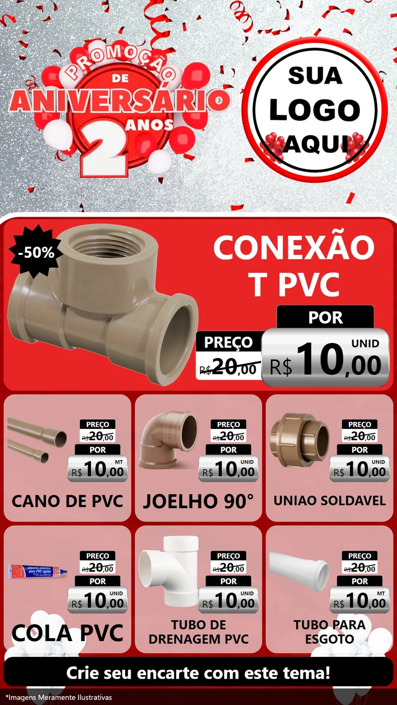 Modelo de Rede Social para Stories com o tema Promoção de Aniversário - 2 Anos para Tubos e conexões