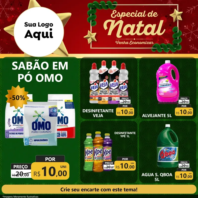 Modelo de Rede Social para Feed Facebook com o tema Especial de Natal para Produtos de Limpeza