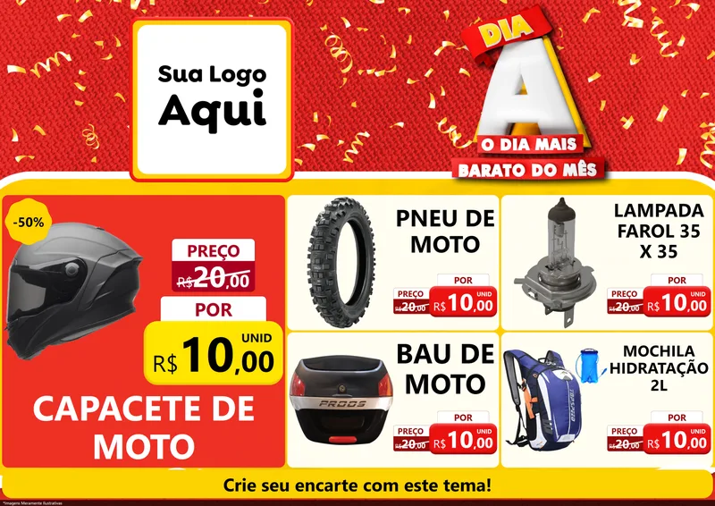 Modelo de Encarte para Encarte A4 Horizontal com o tema Dia A o Dia Mais Barato do Mês para Moto peças