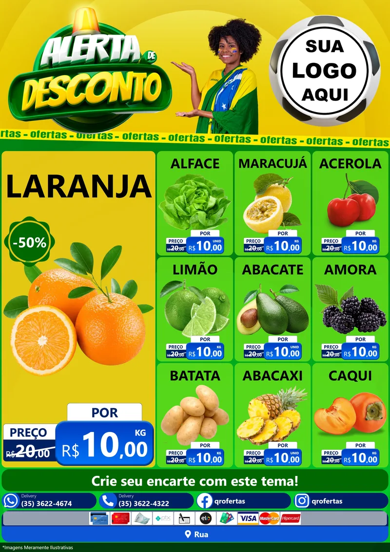 Modelo de Encarte para Encarte A4 Vertical com o tema Alerta de Desconto para Hortifrúti