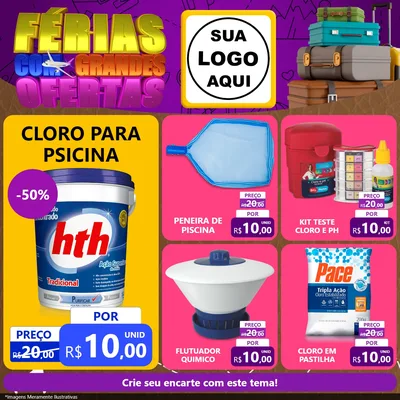 Modelo de Rede Social para Feed Facebook com o tema Férias com Grandes Ofertas para Produtos para Piscina