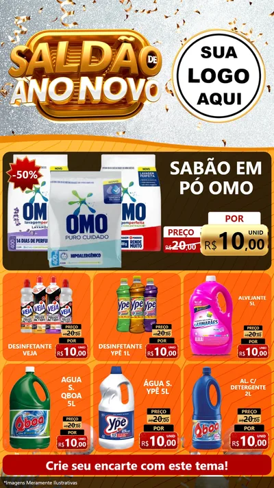 Modelo de Rede Social para Stories com o tema Saldão de Ano Novo para Produtos de Limpeza
