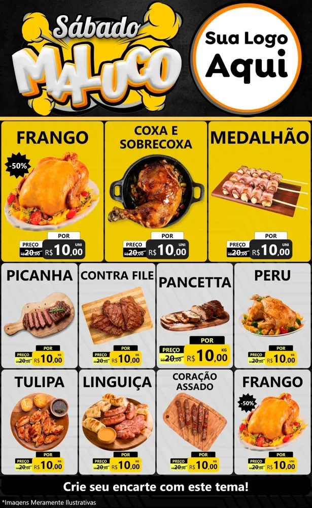 Modelo de Encarte para Encarte Grande com o tema Sábado Maluco para Assados