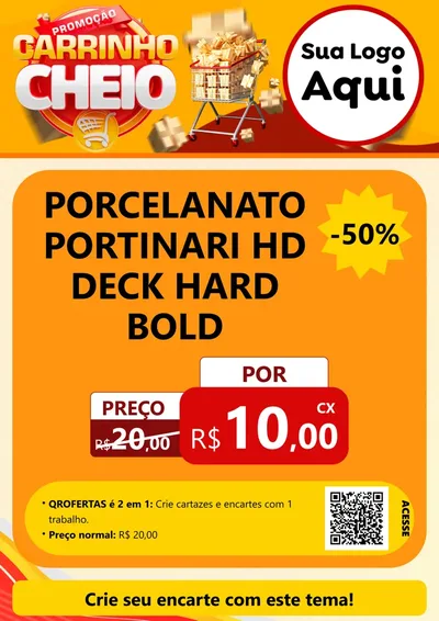 Modelo de Cartaz para Cartaz A4 Vertical com o tema Promoção carrinho cheio para Pisos e revestimentos