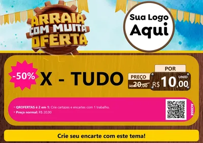 Modelo de Cartaz para Cartaz A4 Horizontal com o tema Ofertas de São João - Junina para Hamburgueria