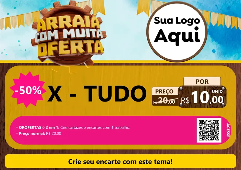 Modelo de Cartaz para Cartaz A4 Horizontal com o tema Ofertas de São João - Junina para Hamburgueria