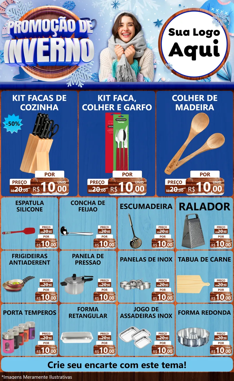 Modelo de Encarte para Encarte Grande com o tema Promoção de Inverno para Utilidades Domésticas