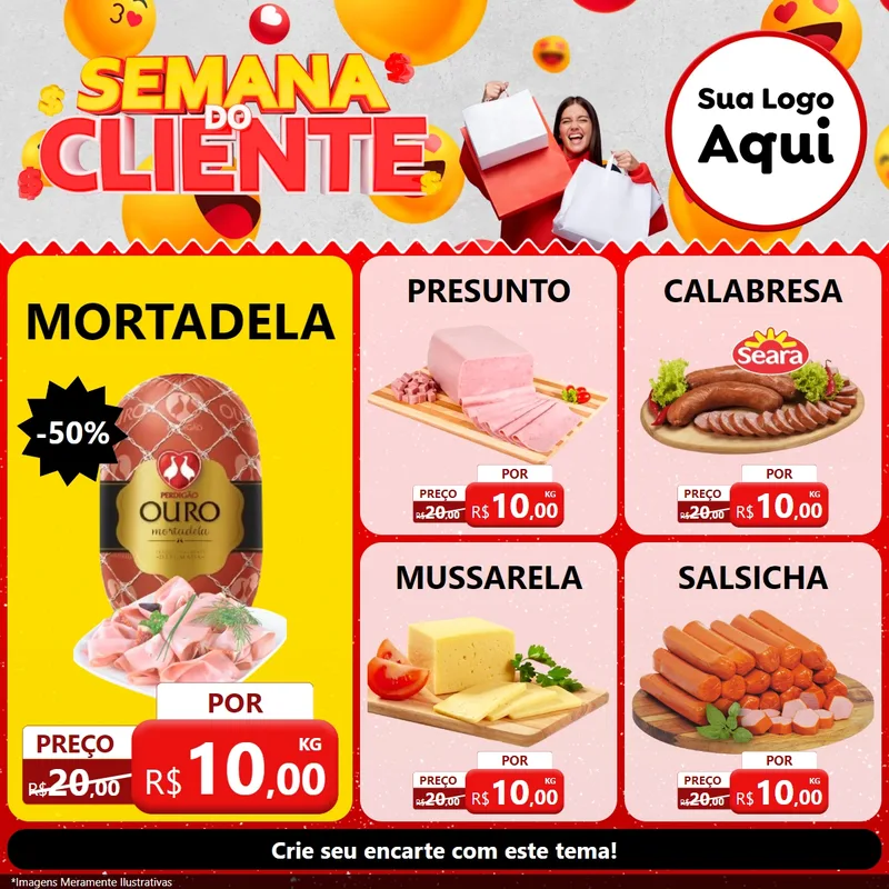 Modelo de Rede Social para Feed Facebook com o tema Semana do Cliente para Frios e Laticínios