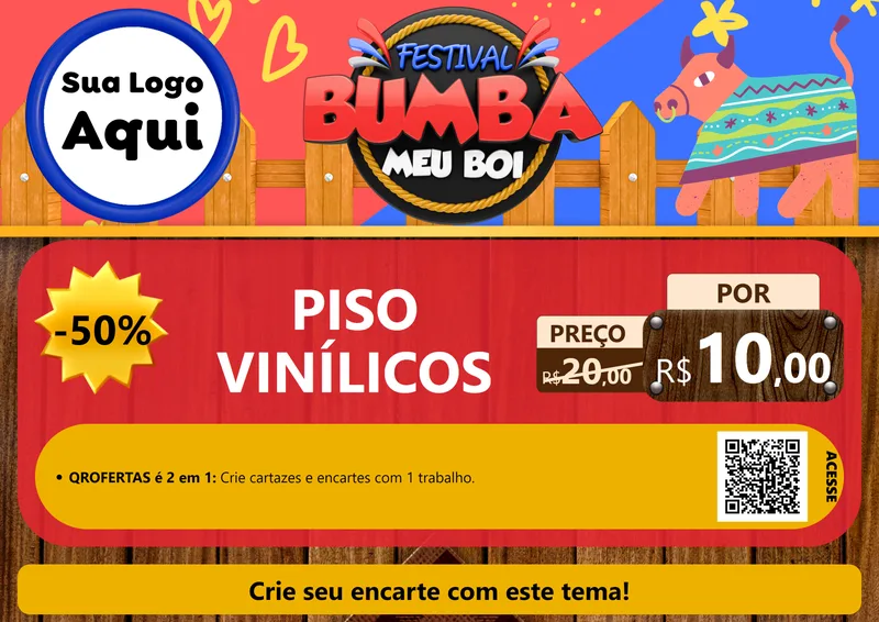 Modelo de Cartaz para Cartaz A4 Horizontal com o tema Festival Bumba Meu Boi para Material para Construção