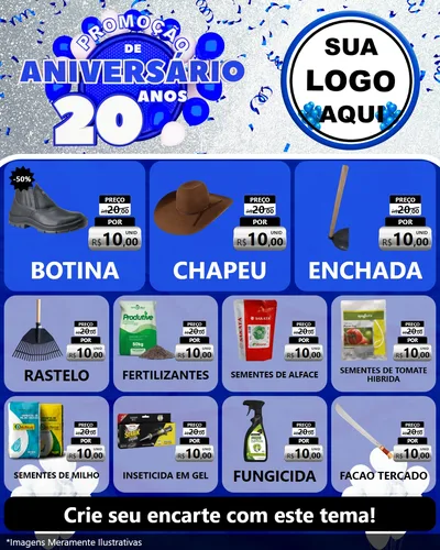 Modelo de Rede Social para Feed Instagram com o tema Promoção de Aniversário - 20 Anos para Agropecuária