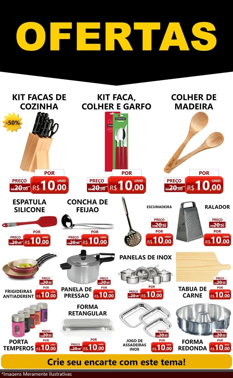 Modelo de Encarte para Encarte Grande com o tema Ofertas Preto e Vermelho Cartaz para Utilidades Domésticas