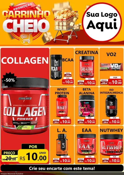 Modelo de Encarte para Encarte A4 Vertical com o tema Promoção carrinho cheio para Suplementos alimentares